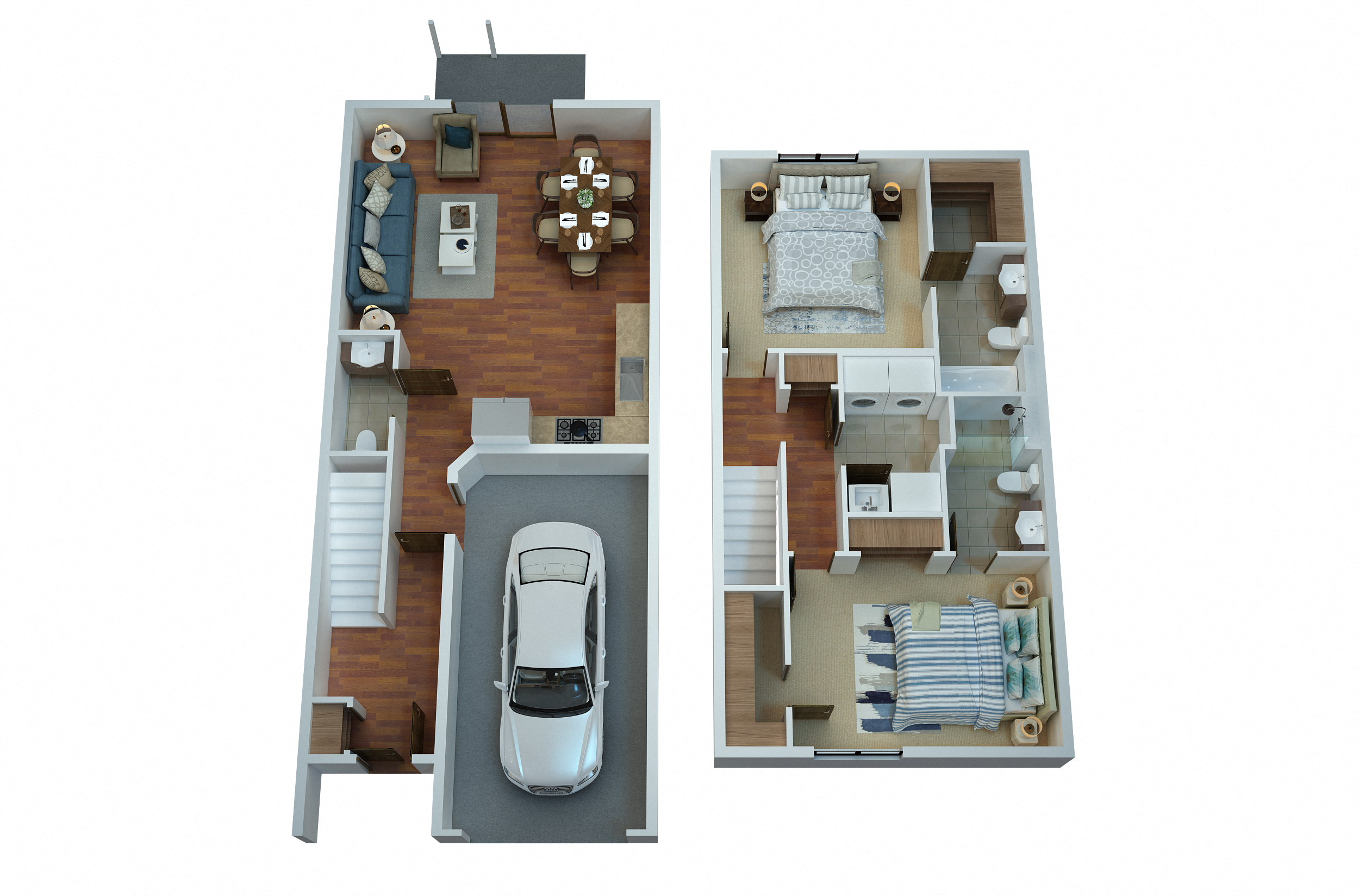 Floor plan for 2 beds, 2.5 baths, 1341 sqft